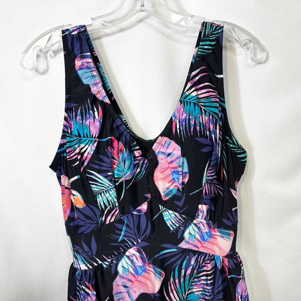 Swimsuits For All Plus Size 16 Swimdress Swimsuit Tropical Black Pink Beach 881 - Picture 4 of 12